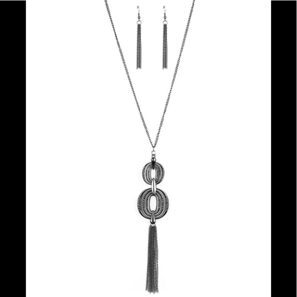 Timelessly Tasseled Gunmetal Black Necklace
